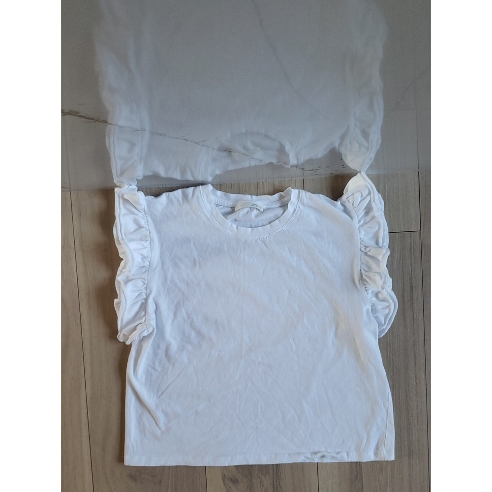 Zara Shirt Womens Medium White Flutter Shoulder Tee Ruffle Sleeve Top